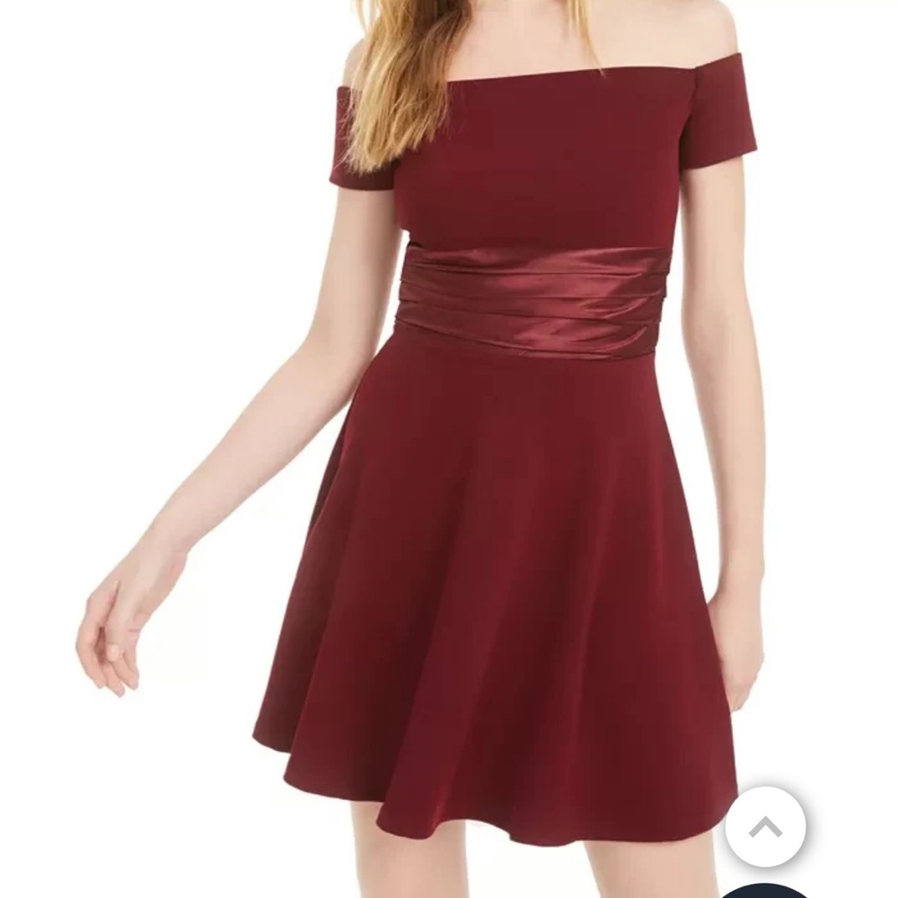 B Darlin Juniors' Off-The-Shoulder Fit & Flare Dress Wine Size 3/4